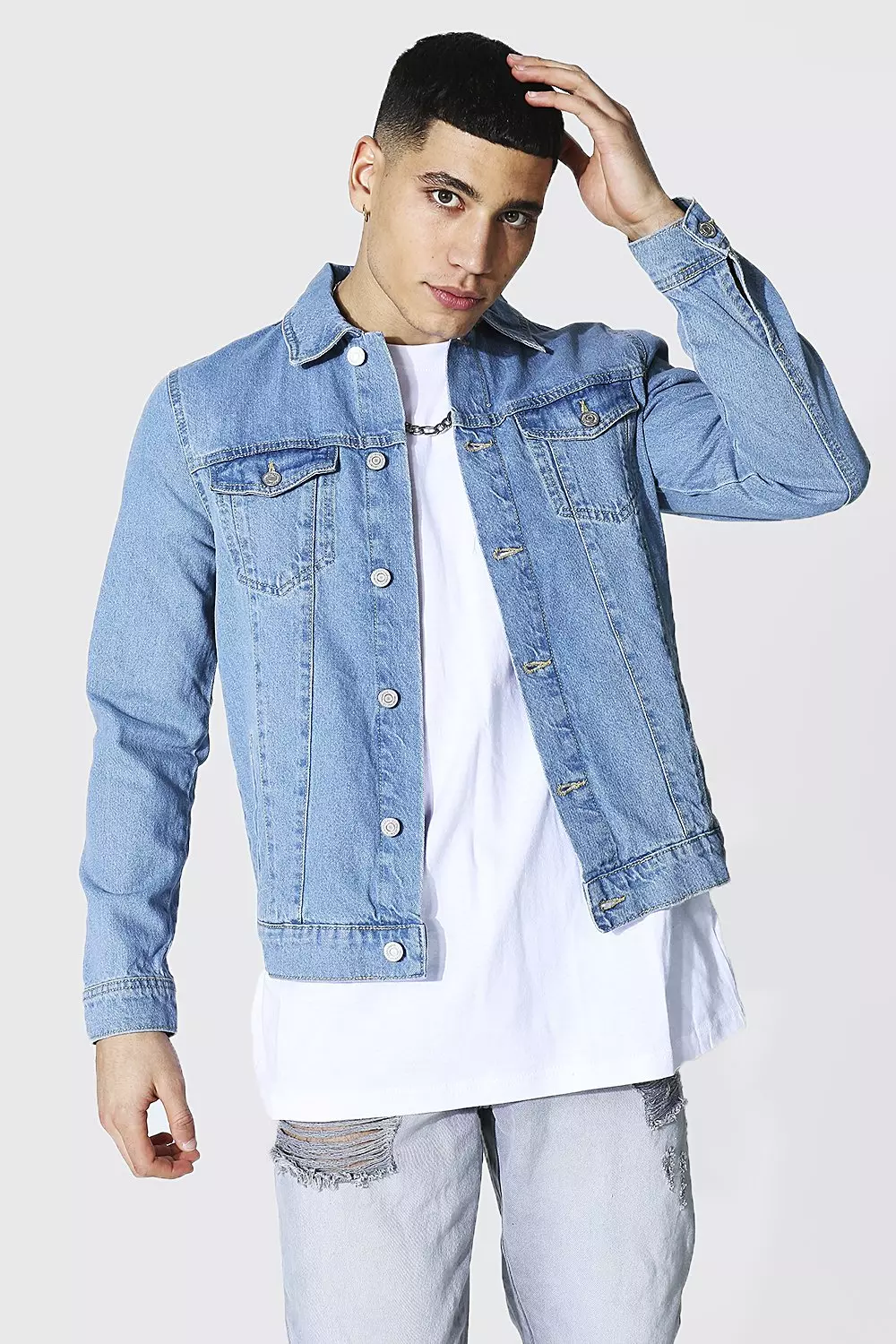 Mens denim jacket store boohoo